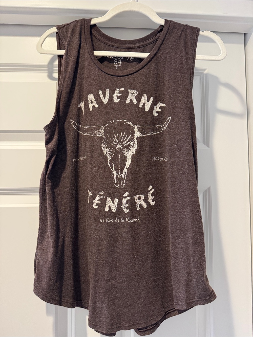 Reserved Brown Graphic Tank Top with White Skull Print